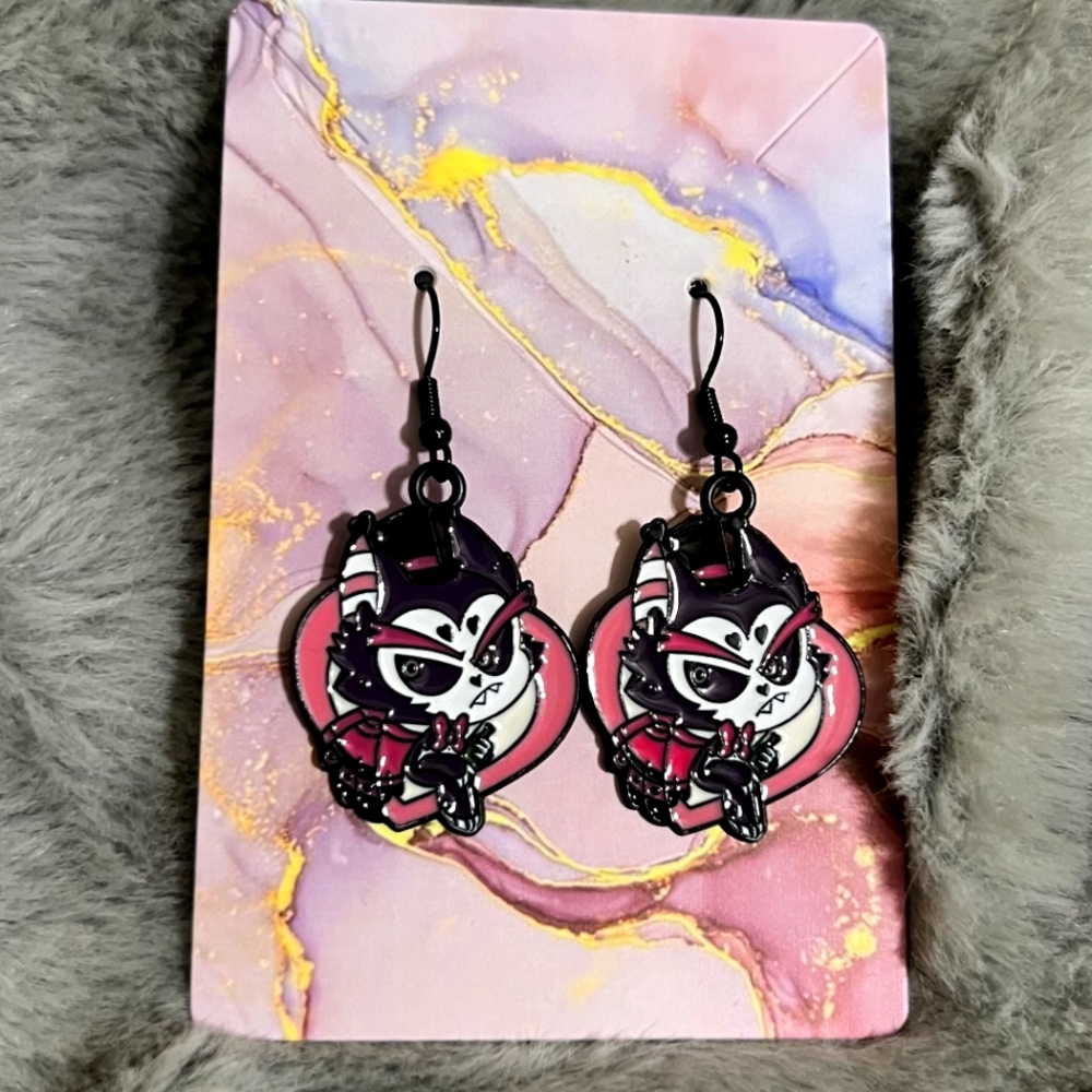 Hazbin‎ Hotel Earrings Handmade Hypoallergenic Heart Shape Dangle (Husk)
